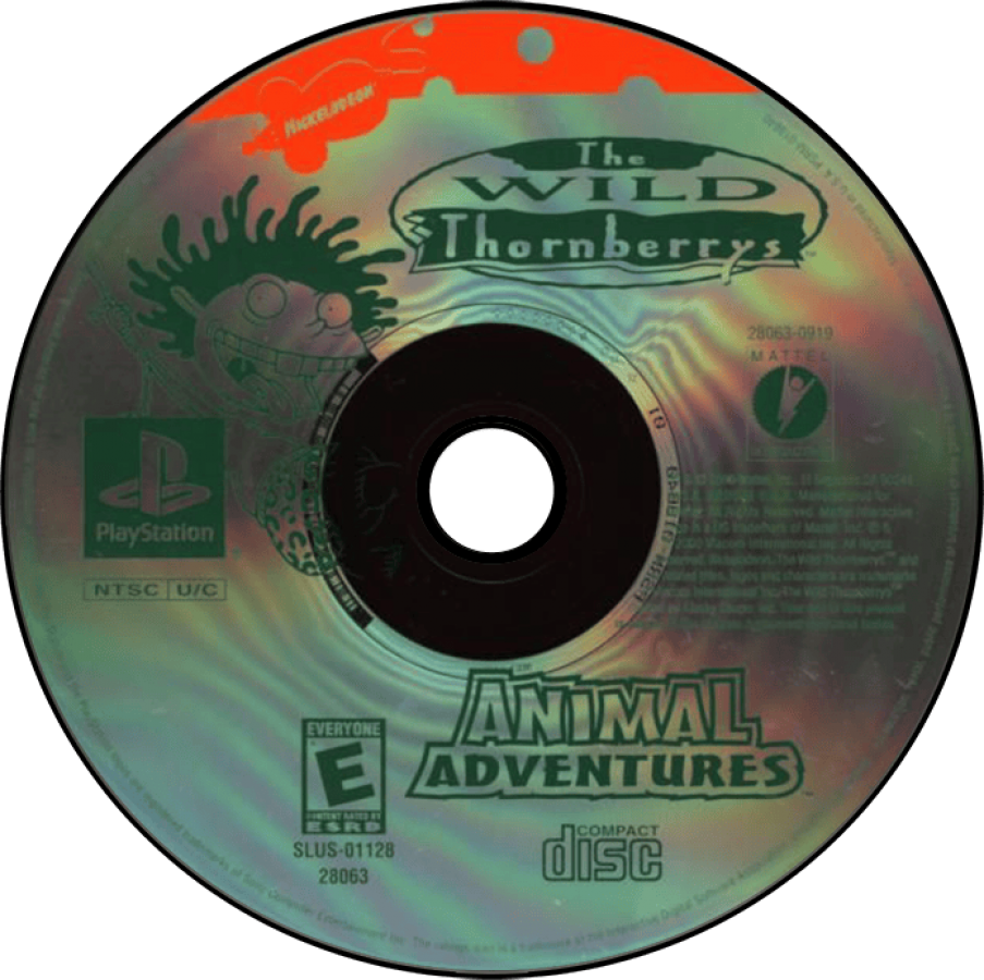 The Wild Thornberrys Animal Adventures game for the PlayStation featuring educational adventure gameplay with puzzle solving wildlife exploration and mini games as Eliza uses her ability to talk to animals across various environments disc
