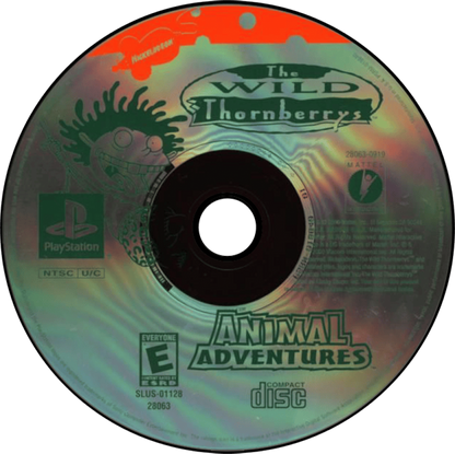 The Wild Thornberrys Animal Adventures game for the PlayStation featuring educational adventure gameplay with puzzle solving wildlife exploration and mini games as Eliza uses her ability to talk to animals across various environments disc