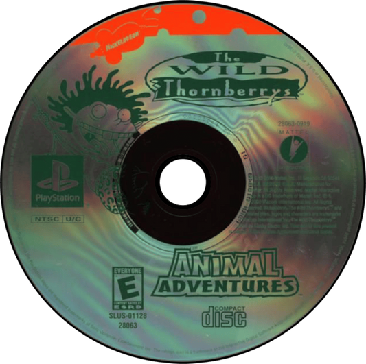 The Wild Thornberrys Animal Adventures game for the PlayStation featuring educational adventure gameplay with puzzle solving wildlife exploration and mini games as Eliza uses her ability to talk to animals across various environments disc