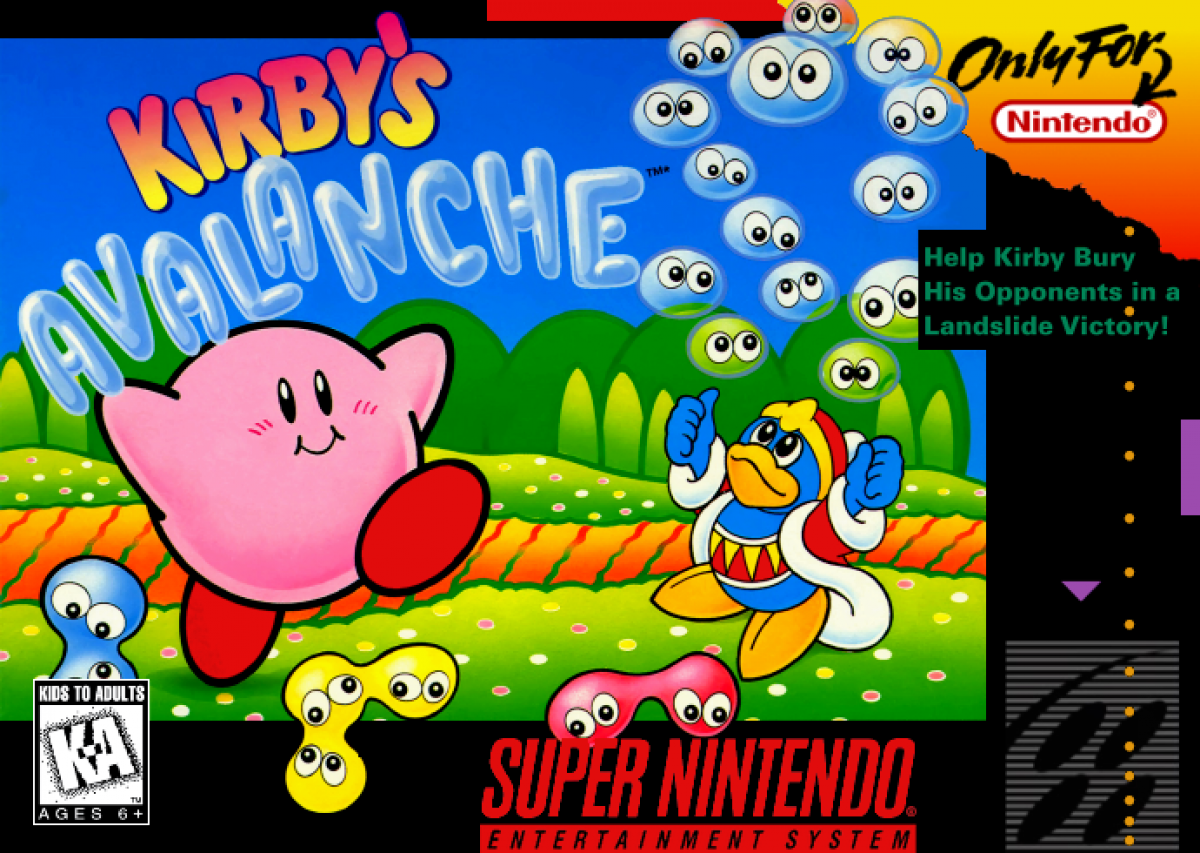 Kirby's Avalanche cover art for Super Nintendo Entertainment System (SNES) retro video game