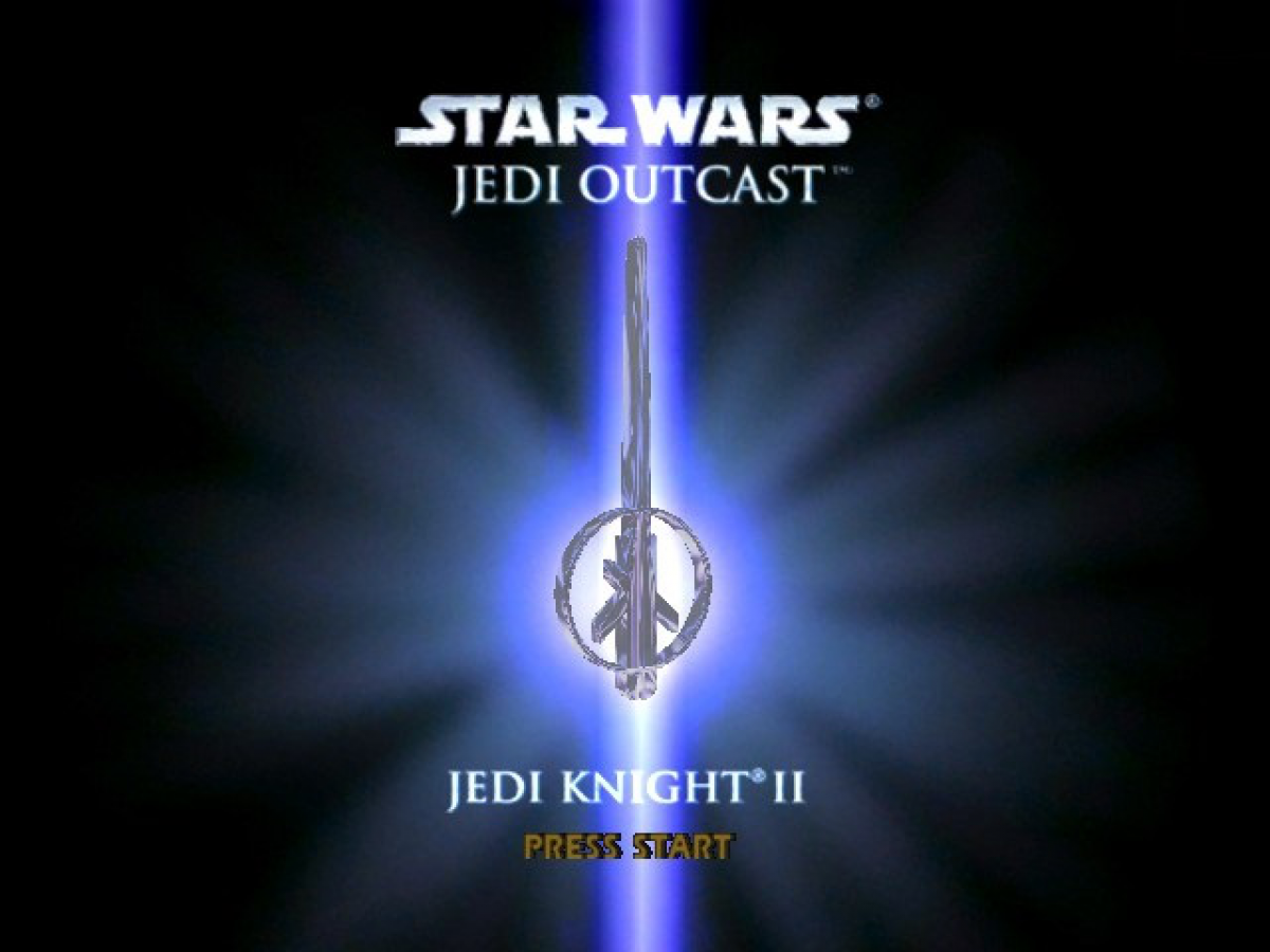 Star Wars Jedi Knight II Jedi Outcast Xbox video game, action shooter, lightsaber combat, Force powers, classic Star Wars console title screen
