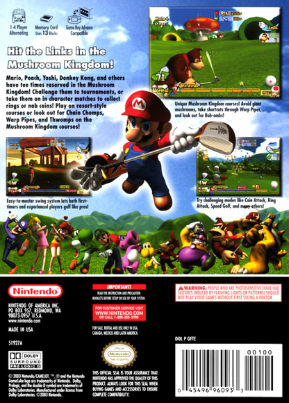 Mario Golf: Toadstool Tour [Player's Choice] back of case for GameCube (GC) sports golf video game