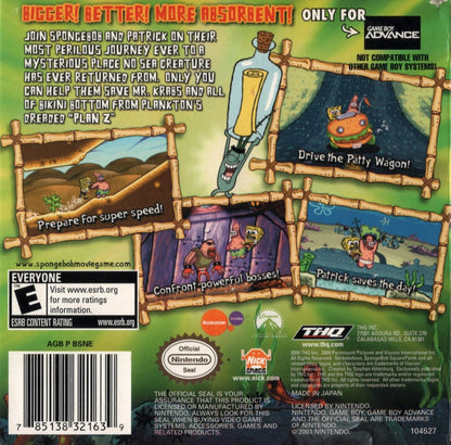 SpongeBob SquarePants: The Movie cover art for Game Boy Advance (GBA) video game back cover