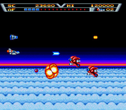 Arrow Flash Sega Genesis GEN for retro video game enthusiasts featuring side scrolling shoot em up gameplay futuristic spacecraft combat powerful weapon upgrades fast paced enemy battles challenging stages sci fi arcade action and collectible gaming appeal gameplay 