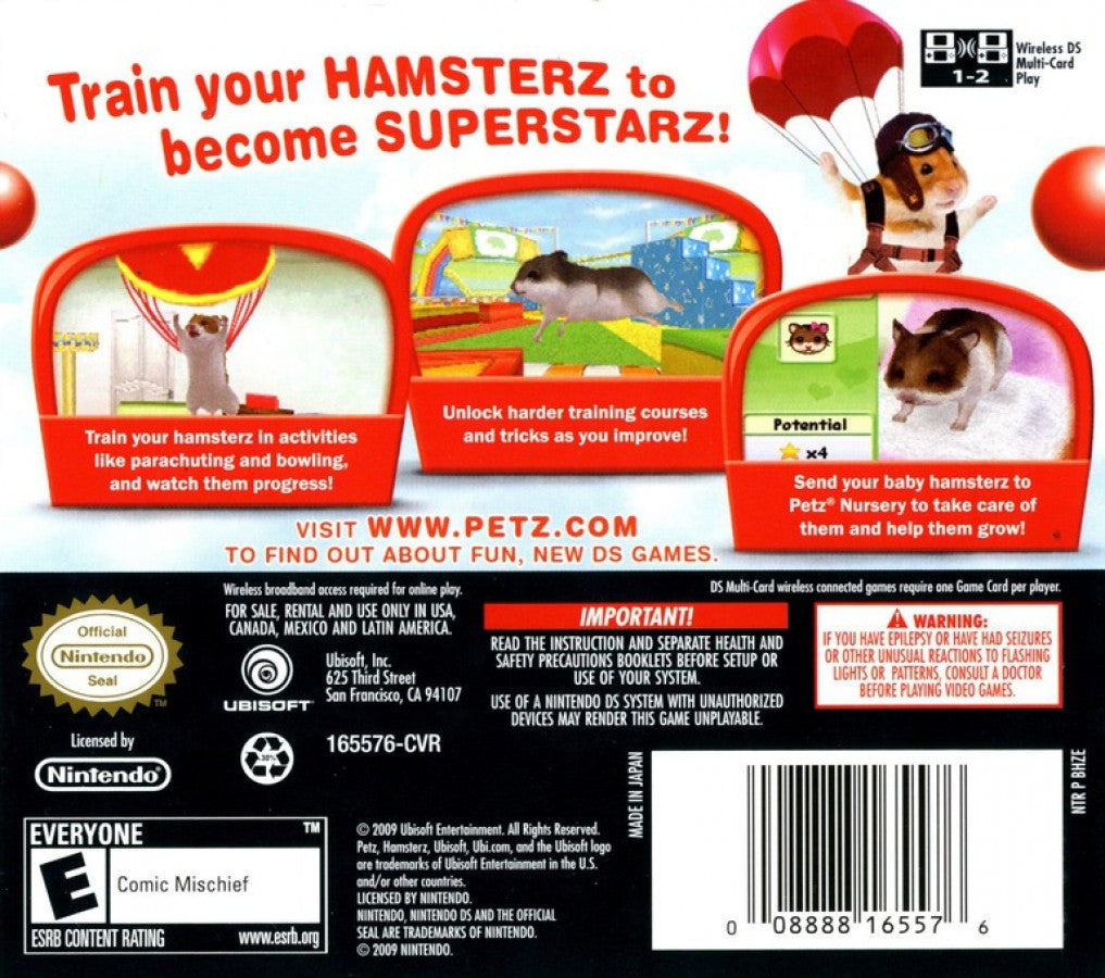 Petz: Hamsterz Superstarz – Nintendo DS: Train adorable hamsters to perform fun tricks and compete in charming pet challenges back cover