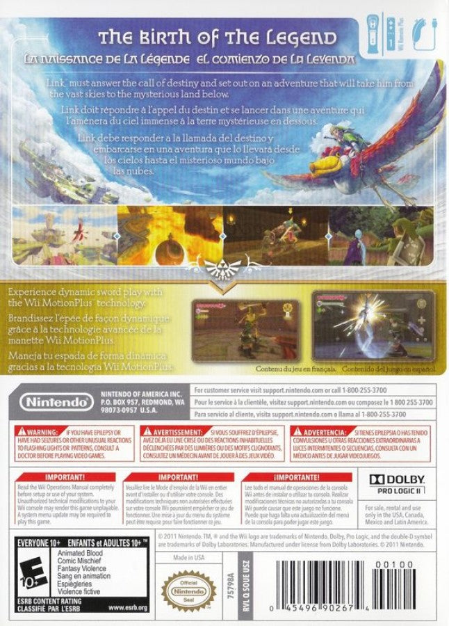 The Legend of Zelda: Skyward Sword [With Soundtrack] – Nintendo Wii (Wii) action-adventure fantasy role-playing video game back of case