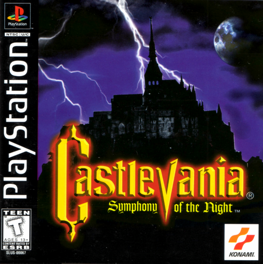 Castlevania Symphony of the Night PlayStation 1 PS1 classic action adventure gothic platformer Konami game metroidvania style retro video game collectible for PS1 console front cover