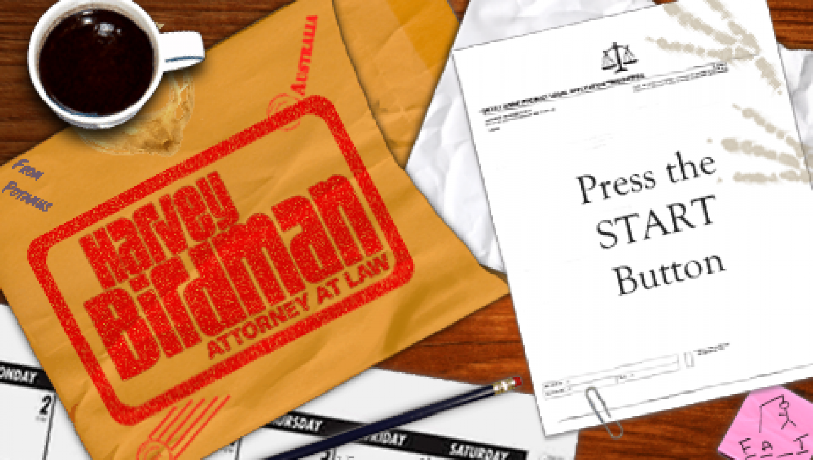 Harvey Birdman: Attorney at Law title page for PlayStation Portable (PSP) adventure visual novel video game