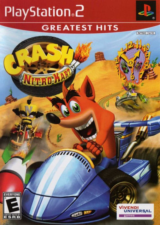 Crash Nitro Kart Greatest Hits for PlayStation 2 with kart racing and colorful platform-themed tracks covver art