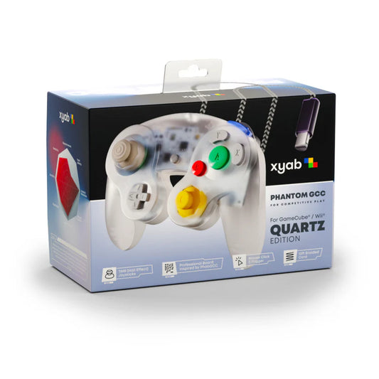 Phantom GCC Competition Quartz Edition GameCube controller by XYAB, ergonomic GameCube accessory, high-performance buttons and joystick, ideal for competitive and casual gaming, compatible with Nintendo GameCube, precision controls for fighting and platform games