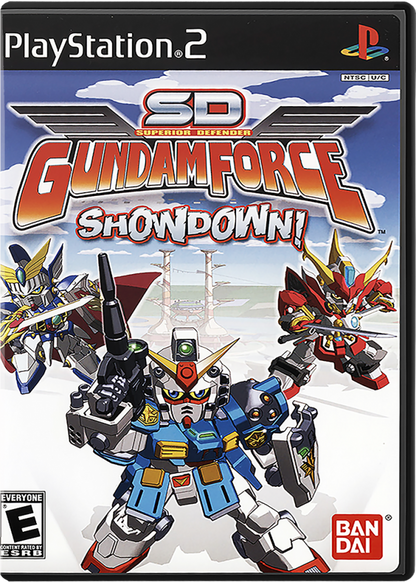 SD Gundam Force Showdown – PlayStation 2 (PS2) video game cover image, action-shooter game.