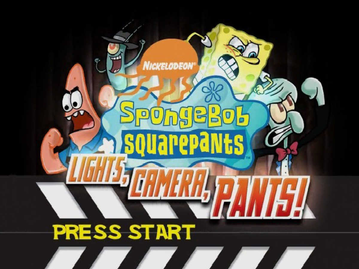 SpongeBob SquarePants Lights Camera Pants GameCube game featuring party-style minigame gameplay with classic SpongeBob characters main menu