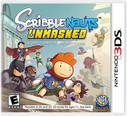 Scribblenauts Unmasked: A DC Comics Adventure cover art for Nintendo 3DS (3DS) puzzle action video game