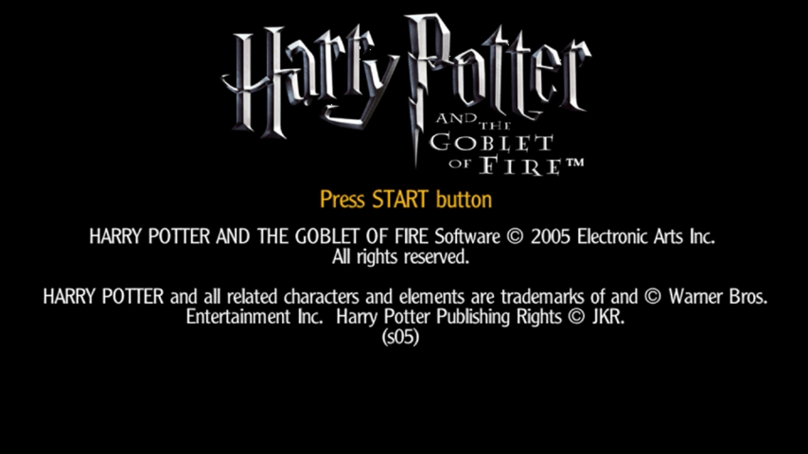 Harry Potter and the Goblet of Fire start screen for PlayStation Portable video game. 