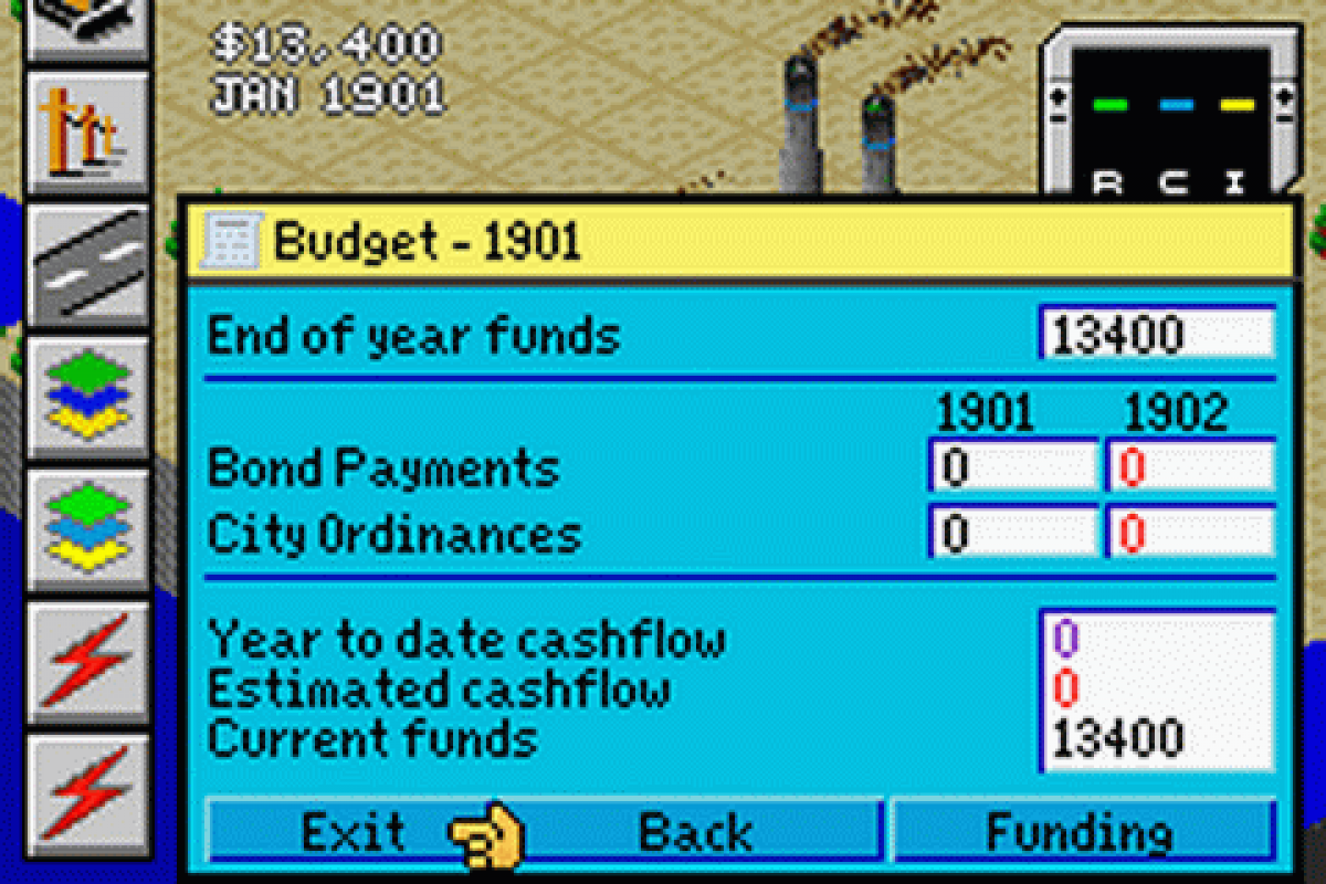 SimCity 2000 for Game Boy Advance with city-building simulation and strategic management gameplay screenshot