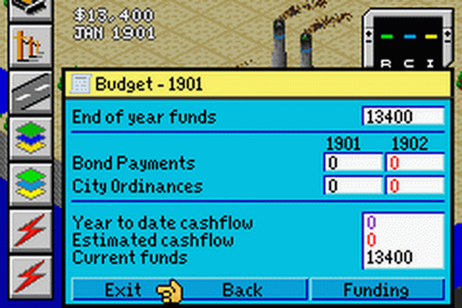 SimCity 2000 for Game Boy Advance with city-building simulation and strategic management gameplay screenshot