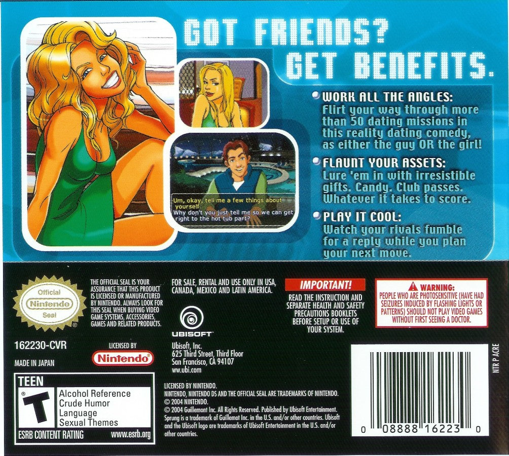 Sprung back of case for Nintendo DS (DS) dating simulation video game