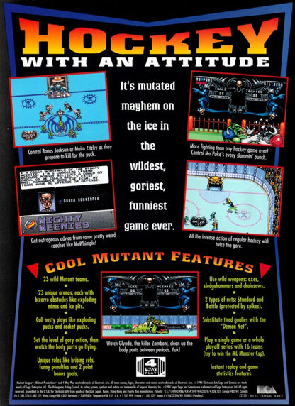 Mutant League Hockey back cover art for Sega Genesis (GEN) video game