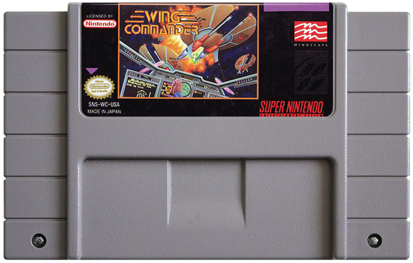 Wing Commander retro SNES video game Wing Commander sci fi space combat flight simulation interstellar warfare arcade style action gameplay console title Super Nintendo release cartridge