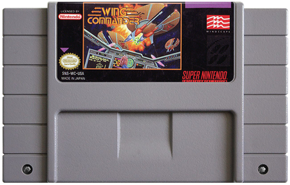 Wing Commander retro SNES video game Wing Commander sci fi space combat flight simulation interstellar warfare arcade style action gameplay console title Super Nintendo release cartridge