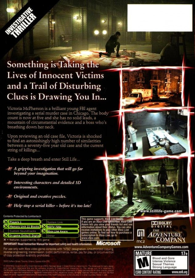 Still Life back cover art for Xbox (XBOX) video game