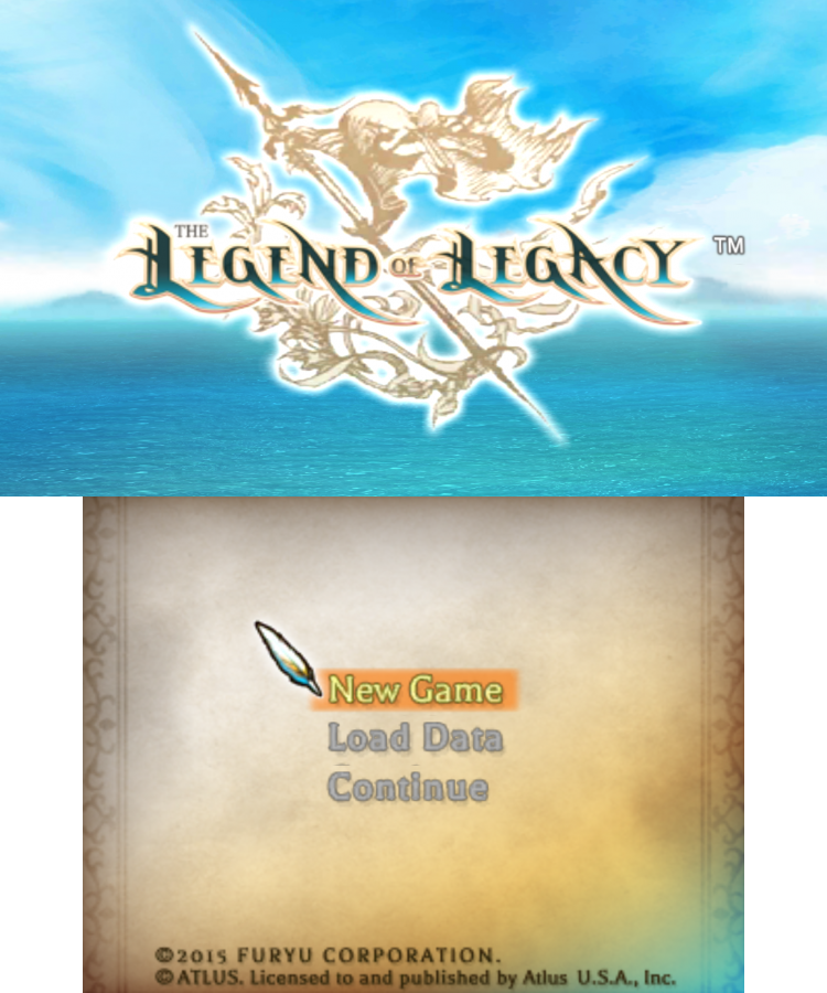 The Legend of Legacy start screen for Nintendo 3DS (3DS) role-playing video game