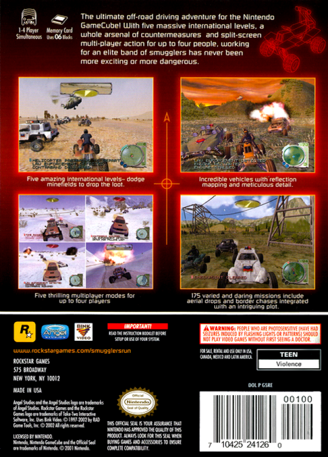 Smuggler's Run: Warzones back of case for Nintendo GameCube (GC) off-road racing action video game