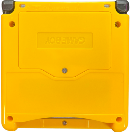 Retro GBA SP custom shell IPS mod inspired design featuring upgraded Nintendo handheld gaming console aesthetic vibrant custom housing backlit IPS display rechargeable clamshell portable system nostalgic retro gaming hardware presentation bottom