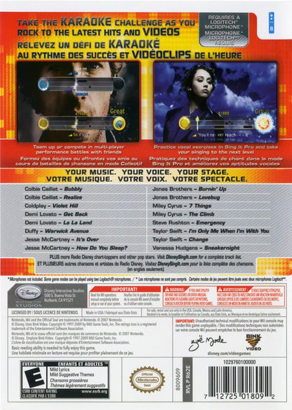 Disney Sing It: Pop Hits back cover art for Nintendo Wii (Wii) video game
