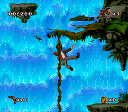 Pitfall The Mayan Adventure retro SNES video game Pitfall jungle platform adventure action gameplay treasure hunting side scrolling classic platformer console title Super Nintendo release gameplay