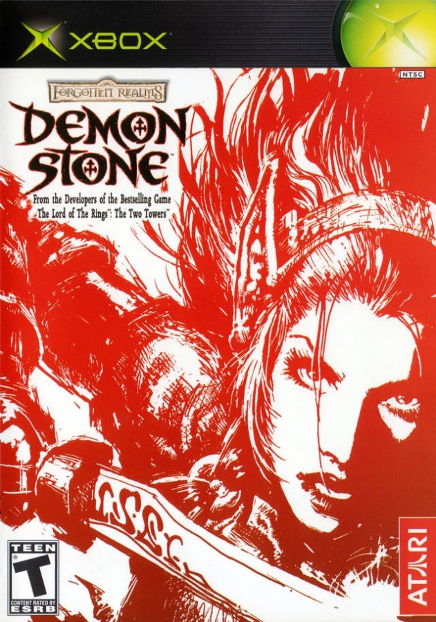 Forgotten Realms Demon Stone retro Xbox video game Forgotten Realms fantasy action adventure hack and slash dungeon combat Dungeons and Dragons inspired RPG console title Xbox release cover art