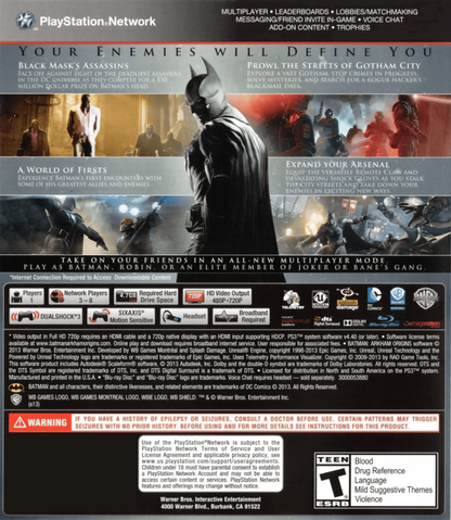 Batman: Arkham Origins back cover art for PlayStation 3 (PS3) video game
