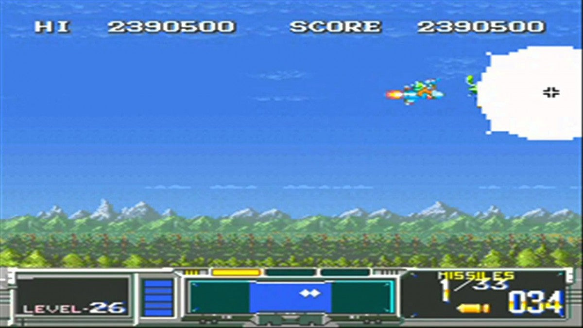Super Scope 6 Super Nintendo Entertainment System SNES shooting gallery video game compilation featuring LazerBlazer Blastris and missile commands sub-games Konami pack-in title gameplay screenshot