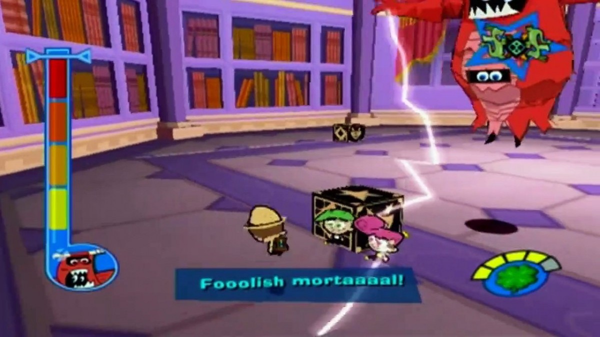 The Fairly OddParents Shadow Showdown PlayStation 2 inspired design featuring cartoon platform adventure aesthetic Nickelodeon animated style magical fairy godparents Timmy Turner fantasy wish powered gameplay colorful comedy action puzzle exploration nostalgic PS2 presentation gameplay 