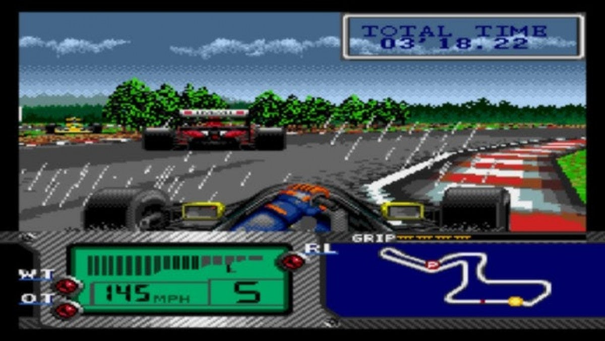 Formula One Beyond the Limit Sega CD racing simulation Formula 1 motorsport game realistic tracks cockpit driving perspective high speed racing enhanced CD audio time trial and championship gameplay Sega retro gaming Sega CD software video game title gameplay