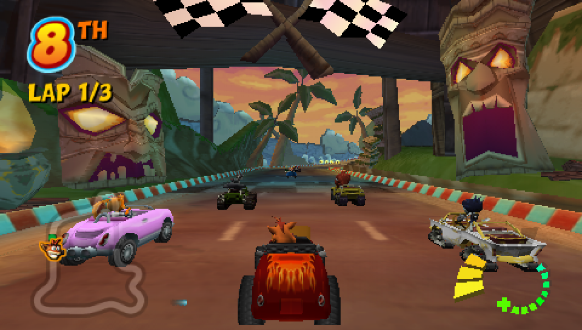 Crash Tag Team Racing PlayStation Portable PSP for retro video game enthusiasts featuring arcade kart racing gameplay Crash Bandicoot characters vehicle merging mechanics colorful tracks power ups multiplayer action and collectible gaming appeal gameplay 