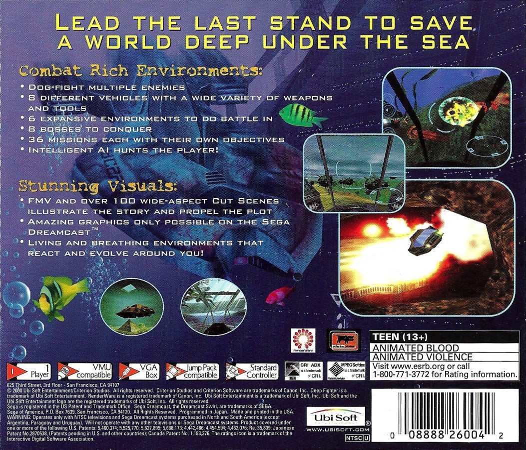 Deep Fighter Sega Dreamcast retro video game underwater action adventure back of case
