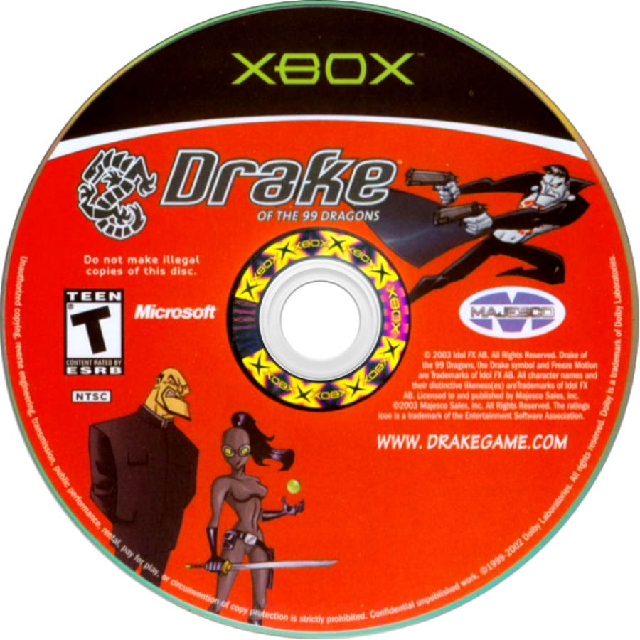 Drake of the 99 Dragons retro Xbox video game Drake of the 99 Dragons third person action shooter comic style gunplay supernatural crime noir combat console title Xbox release disc