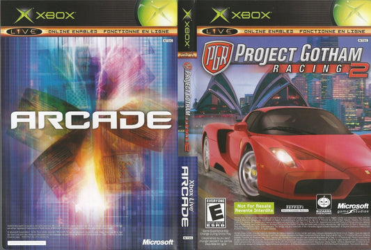 Project Gotham Racing 2 and Xbox Live Arcade Dual Pack for Xbox with racing and classic arcade title collection cover art