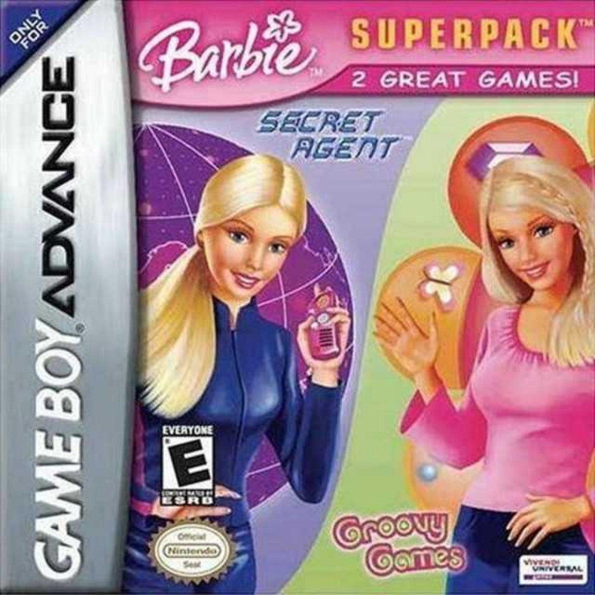 Barbie Superpack Game Boy Advance GBA for retro video game enthusiasts featuring family friendly gameplay multiple Barbie adventures colorful platforming puzzle solving imaginative activities handheld gaming fun and collectible gaming appeal cover art 