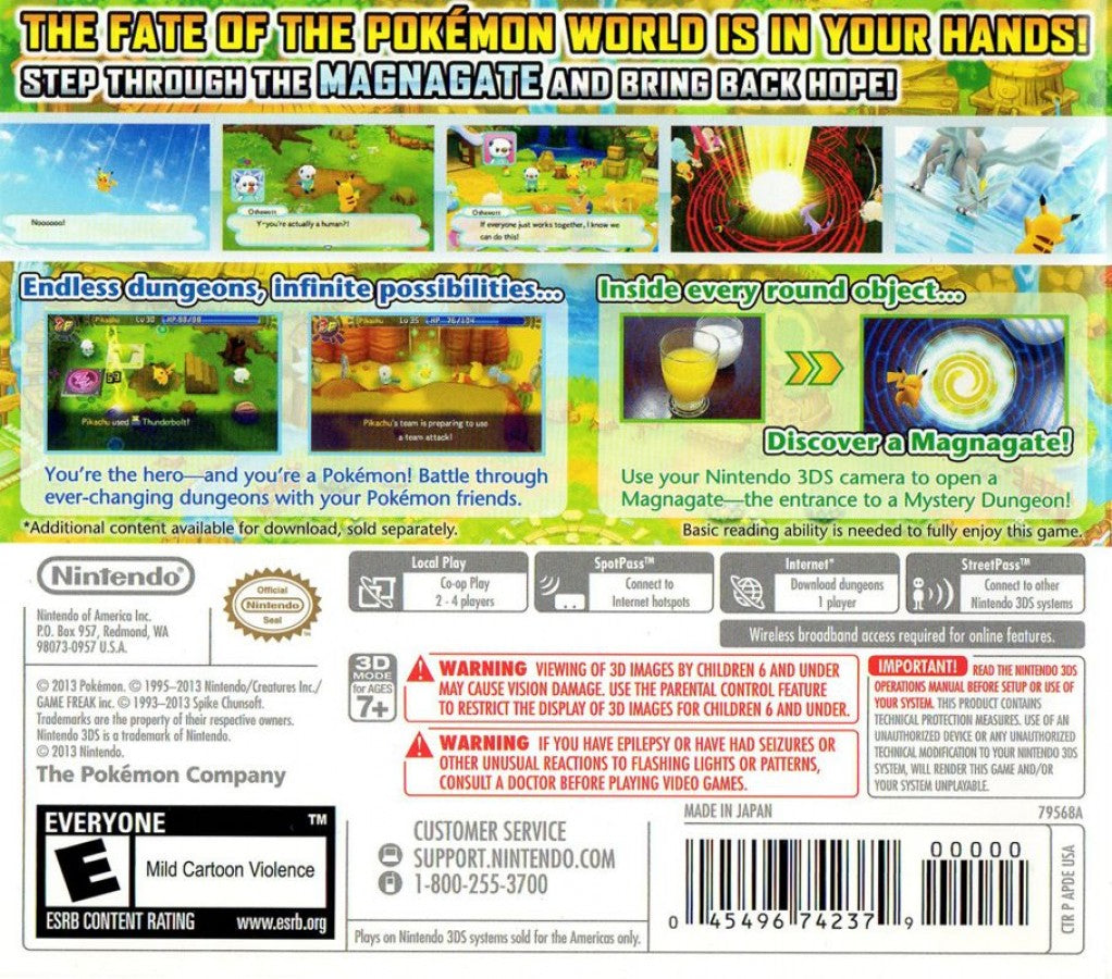 Pokémon Mystery Dungeon: Gates to Infinity back of case for Nintendo 3DS (3DS) dungeon crawler role-playing video game