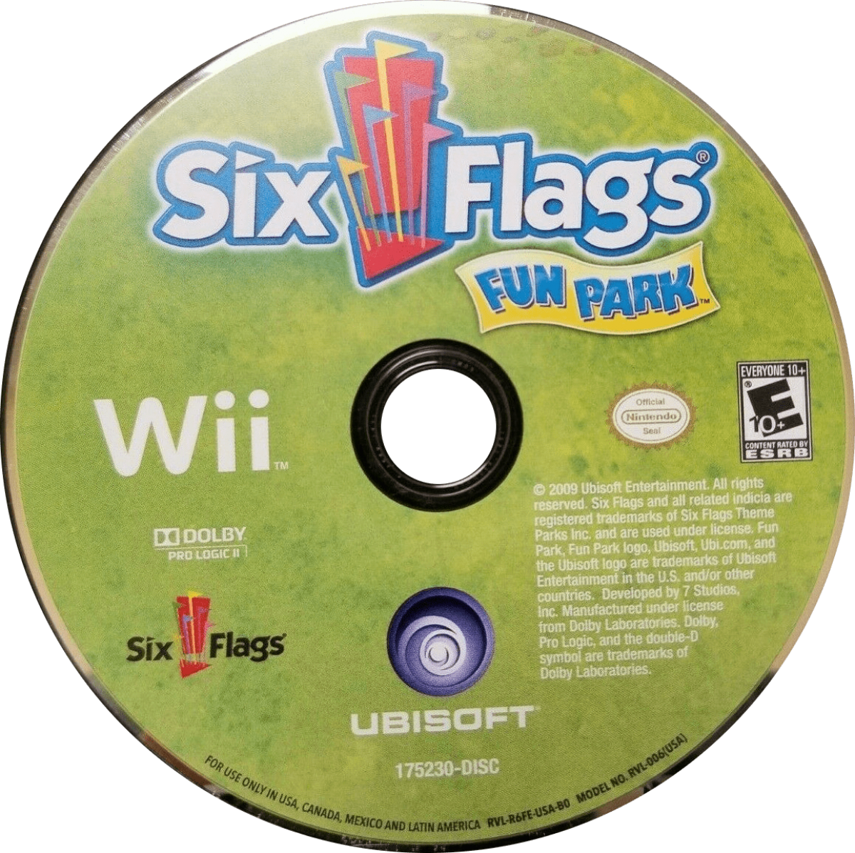 Six Flags Fun Park retro Nintendo Wii video game featuring amusement park mini games, family friendly multiplayer gameplay, carnival challenges and classic Wii entertainment - disc