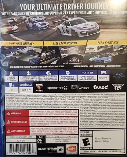 Project Cars 3 – PlayStation 4 (PS4) video game back of case, racing simulation with arcade handling