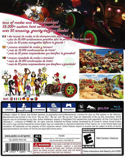 All Star Fruit Racing back of case for PlayStation 4 (PS4) colorful fruit-themed kart racing game