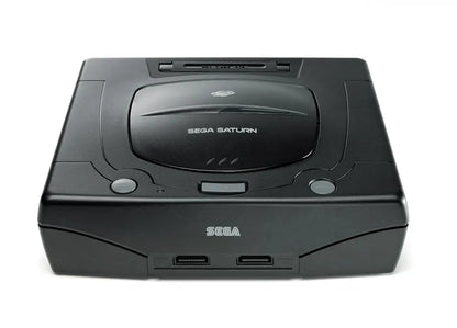 Sega Saturn console featuring classic 90s design and retro CD-based gaming system front view of ports