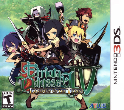Etrian Odyssey IV Legends of the Titan Nintendo 3DS 3DS role playing dungeon crawler video game featuring first person dungeon exploration party customization turn-based battles character classes powerful skills map drawing treasure gathering challenging monsters and classic Nintendo 3DS 3DS gameplay collectible retro gaming appeal cover art