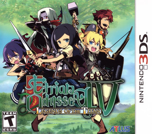 Etrian Odyssey IV Legends of the Titan Nintendo 3DS 3DS role playing dungeon crawler video game featuring first person dungeon exploration party customization turn-based battles character classes powerful skills map drawing treasure gathering challenging monsters and classic Nintendo 3DS 3DS gameplay collectible retro gaming appeal cover art