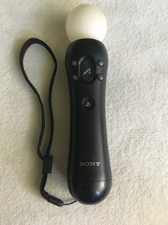 PlayStation Move Motion Controller loose motion sensing wand with color-changing orb inertial sensors light tracking technology Bluetooth connectivity for PlayStation 3 PS3 and PlayStation 4 PS4 gaming consoles look at front with wrist strap (not included)