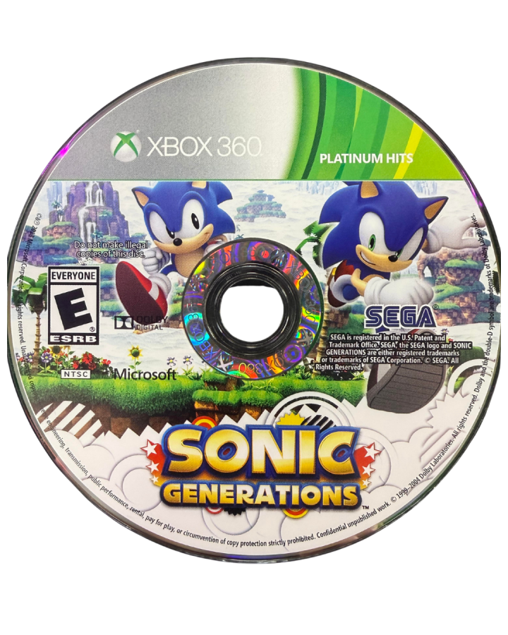 Sonic Generations Platinum Hits for Xbox 360 action platformer video game featuring classic and modern Sonic gameplay iconic stages fast paced speed mechanics and celebrated Sega franchise experience disc