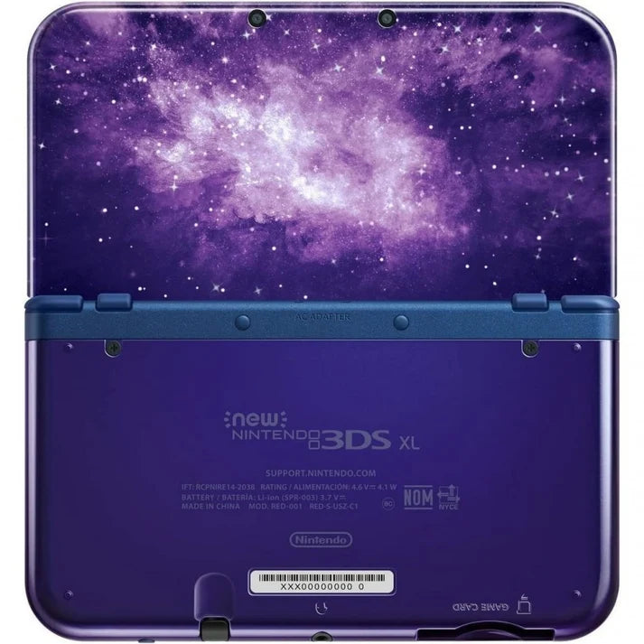 Nintendo New 3DS XL Galaxy Edition handheld gaming console with 3D display Portable Nintendo gaming system for retro gaming collectors Nintendo fans handheld gamers classic video game enthusiasts and 3DS collectors back of console shell